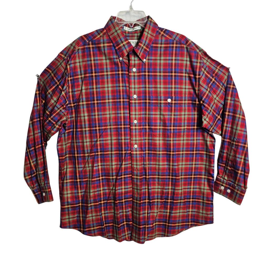 Mens Plaid Longsleeve Button Up Shirt Red ORVIS XLARGE 100% Cotton Lumberjack